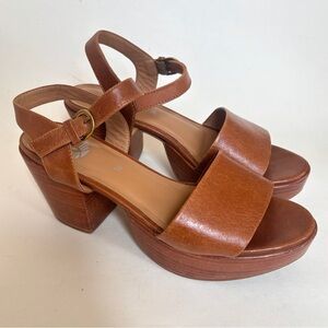 Fortress of Inca Hannah Sandals Tan Brown Block Heels Ankle Strap Leather 39 8.5